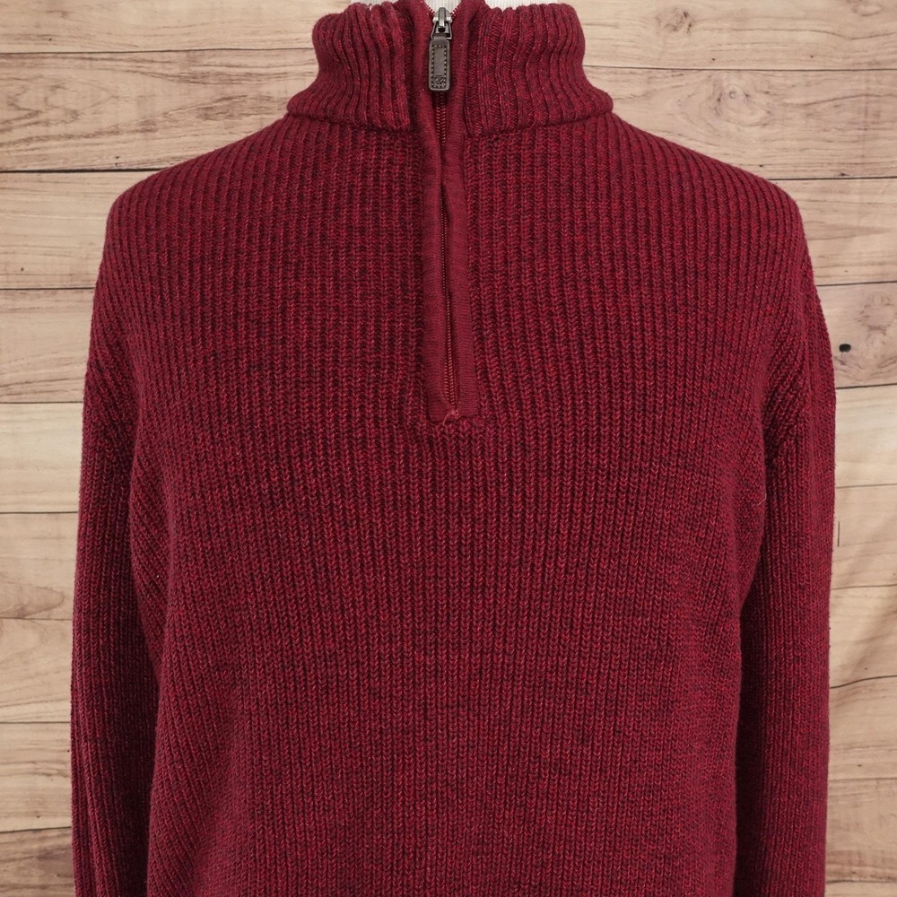 IZOD Sweater Mens 2XL Red Mock Neck 1/4 Zip Pullover Lined Knit Long Sleeve